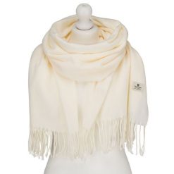 Biały, dwustronny szalik damski z poliestru - Peterson. Białe szaliki i kominy Peterson, na jesień, bez wzorów, eleganckie. Za 54.99 zł.
