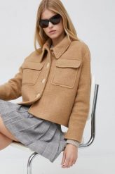 Sisley kurtka wełniana kolor beżowy. Brązowe kurtki Sisley, bez wzorów, z materiału, bez kaptura. W wyprzedaży za 474.99 zł.