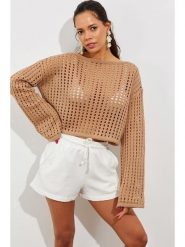 Trendyol Sweter w kolorze beżowym rozmiar: onesize. Brązowe swetry Trendyol, bez wzorów, bez ramiączek. Za 52.79 zł.