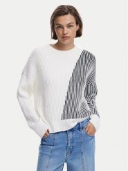 Desigual Sweter Nome 25WWJF26 Biały Regular Fit. Białe swetry Desigual, l, bez wzorów, z bawełny, bez ramiączek. Za 269.99 zł.