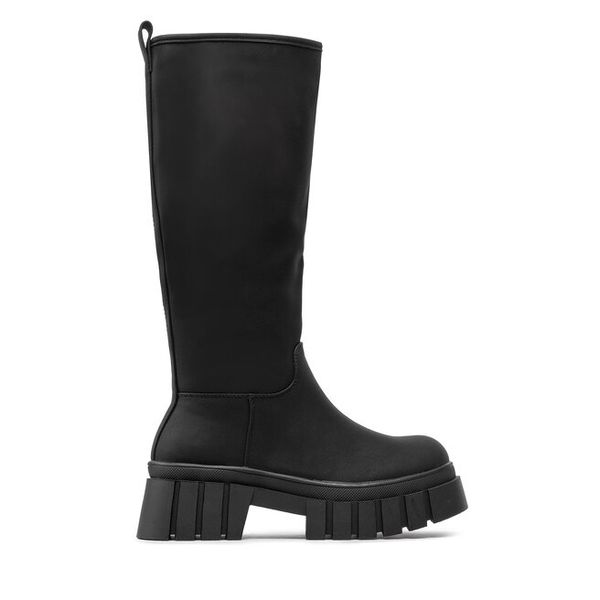 Kozaki DeeZee. Czarne kozaki DeeZee, bez wzorów, bez obcasa, na płaskiej podeszwie, bez zapięcia. Za 169.99 zł.