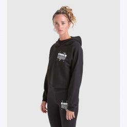 Bluza damska DIADORA L. HOODIE CROP MANIFESTO L. Czarne bluzy Diadora, l, bez wzorów, bez ramiączek, bez kaptura. Za 149.99 zł.