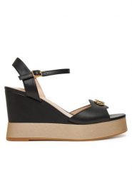 Liu Jo Sandały Karen SA5117 P0102 Czarny. Czarne sandały Liu Jo, bez wzorów, ze skóry, bez obcasa, na koturnie, bez zapięcia. Za 439.99 zł.
