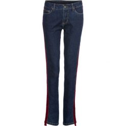 Dżinsy z aksamitnym paskiem bonprix ciemny denim z czerwonym paskiem. Jeansy marki bonprix. Za 79.99 zł.