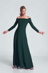 Maxi Sukienka Odsłaniająca Ramiona - Zielona. Zielone sukienki Figl, l, bez wzorów, z elastanu, wizytowe, bez kołnierzyka, bez ramiączek, maxi. Za 319.00 zł.