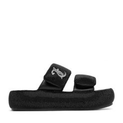 Klapki Juicy Couture. Czarne klapki Juicy Couture, bez wzorów, bez obcasa, bez zapięcia. Za 249.99 zł.
