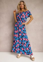 Granatowo-Różowa Sukienka Hiszpanka z Bawełny z Modelującą Gumką w Pasie Vearica. Niebieskie sukienki Renee, l, bez wzorów, z bawełny, bez kołnierzyka, bez ramiączek, maxi. W wyprzedaży za 48.99 zł.