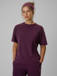 4F T-shirt loose gładki damski - fioletowy M. Fioletowe t-shirty 4f, m, bez wzorów, z bawełny, bez kołnierzyka, bez ramiączek. Za 79.99 zł.