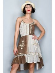 H.H.G. Sukienka w kolorze brązowo-białym rozmiar: L. Białe sukienki H.H.G., l, bez wzorów, z koronki, bez kołnierzyka, bez ramiączek, mini. Za 41.59 zł.