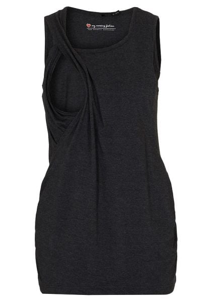 Top ciążowy i do karmienia 2w1. Czarne topy bonprix, bez wzorów, bez kołnierzyka, bez ramiączek. Za 44.99 zł.
