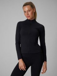 4F Bluza treningowa slim bez kaptura damska - czarna M. Czarne bluzy z kapturem 4f, m, bez wzorów, bez kaptura, do biegania. Za 179.99 zł.