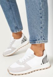 Biało-Szare Sznurowane Buty Sportowe na Płaskiej Podeszwie Alkea. Białe buty sportowe lifestyle Born2be, na lato, bez wzorów, bez zapięcia. W wyprzedaży za 82.49 zł.