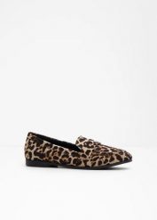 Loafersy w panertkę. Brązowe baleriny bonprix, bez wzorów, bez obcasa, bez zapięcia. Za 99.99 zł.