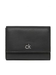 Calvin Klein Mały Portfel Damski Ck Re-Lock Medium Trifold LV04F1035G Czarny. Czarne portfele Calvin Klein, bez wzorów, ze skóry. Za 259.99 zł.