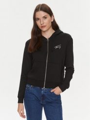 Tommy Jeans Bluza Signature DW0DW17338 Czarny Regular Fit. Czarne bluzy Tommy Jeans, xxs, bez wzorów, z jeansu, bez kaptura. Za 279.99 zł.