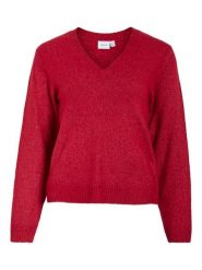 Vila Sweter "Vimiraz" w kolorze czerwonym rozmiar: M. Czerwone swetry Vila, m, bez wzorów, bez ramiączek. Za 117.73 zł.