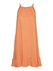Vero Moda Sukienka "Mymilo" w kolorze pomarańczowym rozmiar: L. Pomarańczowe sukienki Vero Moda, na imprezę, l, bez wzorów, z wiskozy, klasyczne, bez kołnierzyka, bez ramiączek, midi. Za 52.17 zł.