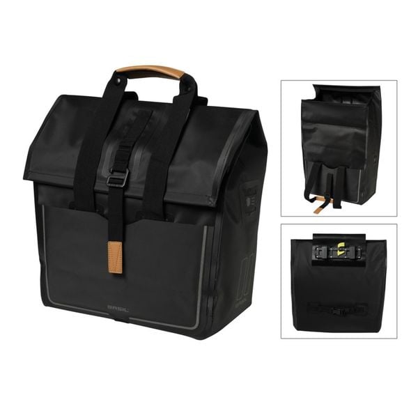 Torba na zakupy „Urban Dry” - plandeka. Czarne shopper bag BASIL, bez wzorów, sportowe, na ramię, bez dodatków. Za 323.49 zł.