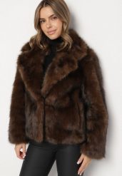 Brązowa Kurtka Futerko z Ozdobnym Kołnierzem Talliea. Brązowe kurtki Born2be, bez wzorów, z futra, eleganckie, bez kaptura. Za 239.99 zł.