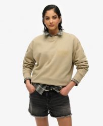 Superdry Damska Bluza Sport Luxe Loose Crew – Bawełna i Poliester Recyklingowany. Brązowe bluzy bez kaptura Superdry, bez wzorów, z bawełny, bez kaptura. Za 322.70 zł.