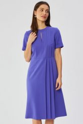 Elegancka sukienka midi z ozdobnymi zakładkami fioletowa. Fioletowe sukienki Stylove, l, bez wzorów, eleganckie, bez kołnierzyka, bez ramiączek, midi. Za 249.00 zł.
