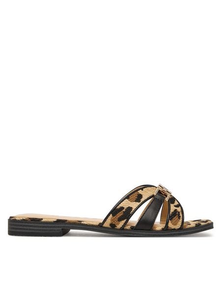 Guess Klapki FLJREA PEL19 Beżowy. Brązowe klapki Guess, z aplikacjami, ze skóry, bez obcasa, bez zapięcia. Za 288.99 zł.