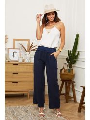 Le Monde du Lin Lniane spodnie "Valencia" w kolorze granatowym rozmiar: 36/38. Niebieskie spodnie materiałowe Le Monde du Lin, bez wzorów, ze lnu, klasyczne, z podwyższonym stanem. Za 85.45 zł.