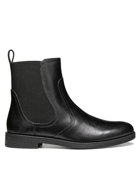 Geox Sztyblety D Esmeena D6811D 43 C9999 Czarny. Czarne botki Geox, bez wzorów, ze skóry, bez obcasa, na płaskiej podeszwie, bez zapięcia. Za 549.99 zł.