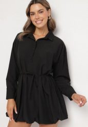 Czarna Koszulowa Sukienka w Stylu Bombki z Paskiem Lavilorae. Czarne sukienki Born2be, na spotkanie biznesowe, l, bez wzorów, eleganckie, bez kołnierzyka, bez ramiączek, mini, bombki. W wyprzedaży za 76.49 zł.