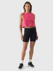 4F Legginsy krótkie z wysokim stanem damskie - czarne L. Czarne legginsy 4f, bez wzorów, z dzianiny, sportowe, krótkie. Za 59.99 zł.