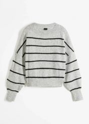 Sweter w paski o kroju oversize. Czarne swetry bonprix, bez wzorów, bez ramiączek. Za 102.99 zł.