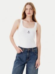 Guess Jeans Top W4YP48 KA0H1 Biały Regular Fit. Białe topy Guess Jeans, l, z aplikacjami, z bawełny, bez kołnierzyka, bez ramiączek. Za 109.99 zł.