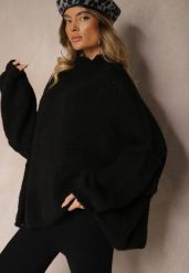 Czarny Golf Oversize z Domieszką Wełny Asintavira. Czarne swetry Renee, bez wzorów, z wełny, eleganckie, bez ramiączek. Za 199.99 zł.