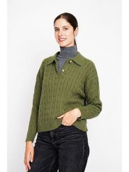 ASSUILI Sweter w kolorze khaki rozmiar: 38. Brązowe swetry Assuili, bez wzorów, ze splotem, klasyczne, bez ramiączek. Za 113.99 zł.