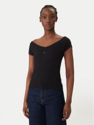 Tommy Jeans Bluzka DW0DW22265 Czarny Slim Fit. Czarne bluzki Tommy Jeans, s, bez wzorów, z bawełny, bez kołnierzyka, bez ramiączek. Za 169.99 zł.