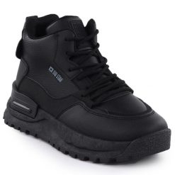 Sneakersy damskie na platformie czarne Big Star SS274509. Czarne botki BIG STAR, bez wzorów, ze skóry ekologicznej, retro, bez obcasa, na platformie, bez zapięcia. Za 99.99 zł.