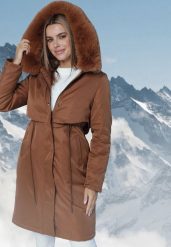Jasnobrązowa Kurtka Typu Parka z Kapturem i Odpinanym Kołnierzem Ściągana w Talii Semithira. Brązowe kurtki Born2be, l, z aplikacjami, z dzianiny, eleganckie, z kapturem. W wyprzedaży za 203.99 zł.