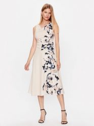 DKNY Sukienka koktajlowa DD3E361A Beżowy Regular Fit. Brązowe sukienki DKNY, bez wzorów, z syntetyku, wizytowe, bez kołnierzyka, bez ramiączek. Za 519.99 zł.