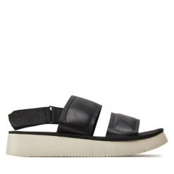 Sandały Fly London. Czarne sandały Fly London, bez wzorów, bez obcasa, na płaskiej podeszwie, bez zapięcia. Za 429.99 zł.