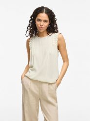 Vila Bluzka "Pernillu" w kolorze kremowym rozmiar: 36. Brązowe bluzki Vila, bez wzorów, z koronki, bez kołnierzyka, bez ramiączek. Za 61.31 zł.