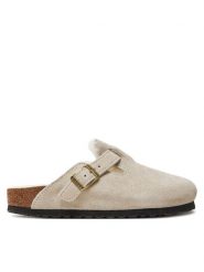 Birkenstock Klapki Boston Shearling Leve 1026192 Biały. Białe klapki Birkenstock, bez wzorów, ze skóry, bez obcasa, bez zapięcia. Za 819.99 zł.