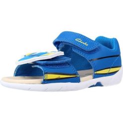 Sandały CLARKS ZORA NEMO T Niebieski. Niebieskie sandały Clarks, bez wzorów, ze skóry, bez obcasa, bez zapięcia. Za 149.99 zł.