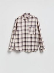 Koszula w kratę - złamana biel. Koszule Reserved, l, bez wzorów, z bawełny, bez kołnierzyka, bez ramiączek. Za 139.99 zł.