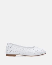 SKÓRZANE BALERINY W KOLORZE BIAŁYM E242-3 WHITE. Białe baleriny Venezia, bez wzorów, ze skóry, bez obcasa, bez zapięcia. Za 259.00 zł.