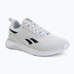 Buty treningowe damskie Reebok Nanoflex Tr 2. Szare buty treningowe Reebok, bez wzorów, z gumy, przed kostkę, bez zapięcia, na fitness i siłownię. Za 329.99 zł.