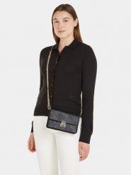 Tommy Hilfiger Torebka Pushlock Leather Small Crossover AW0AW15227 Czarny. Czarne listonoszki Tommy Hilfiger, bez wzorów, ze skóry, bez dodatków. Za 589.99 zł.