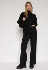 Czarny Sweterkowy Komplet Sweter z Półgolfem i Szerokie Spodnie Alatusa. Czarne swetry Born2be, l, bez wzorów, z dzianiny, bez ramiączek. Za 139.99 zł.