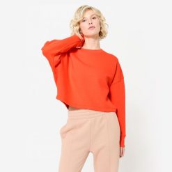 Bluza damska Domyos Gym & Pilates crop. Brązowe bluzy DOMYOS, xl, bez wzorów, z bawełny, bez kaptura, na fitness i siłownię. W wyprzedaży za 59.99 zł.