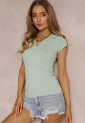 Miętowy T-shirt Mirasura. Zielone t-shirty Renee, l, bez wzorów, z dzianiny, bez kołnierzyka, bez ramiączek. W wyprzedaży za 35.99 zł.