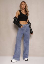 Niebieskie Jeansy z Bawełną o Szerokim Kroju High Waist Novarielle. Niebieskie jeansy Renee, bez wzorów, z bawełny, z podwyższonym stanem. W wyprzedaży za 75.99 zł.